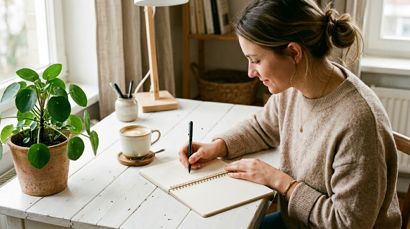 Планер и кофе на столе — планирование расписания уборки