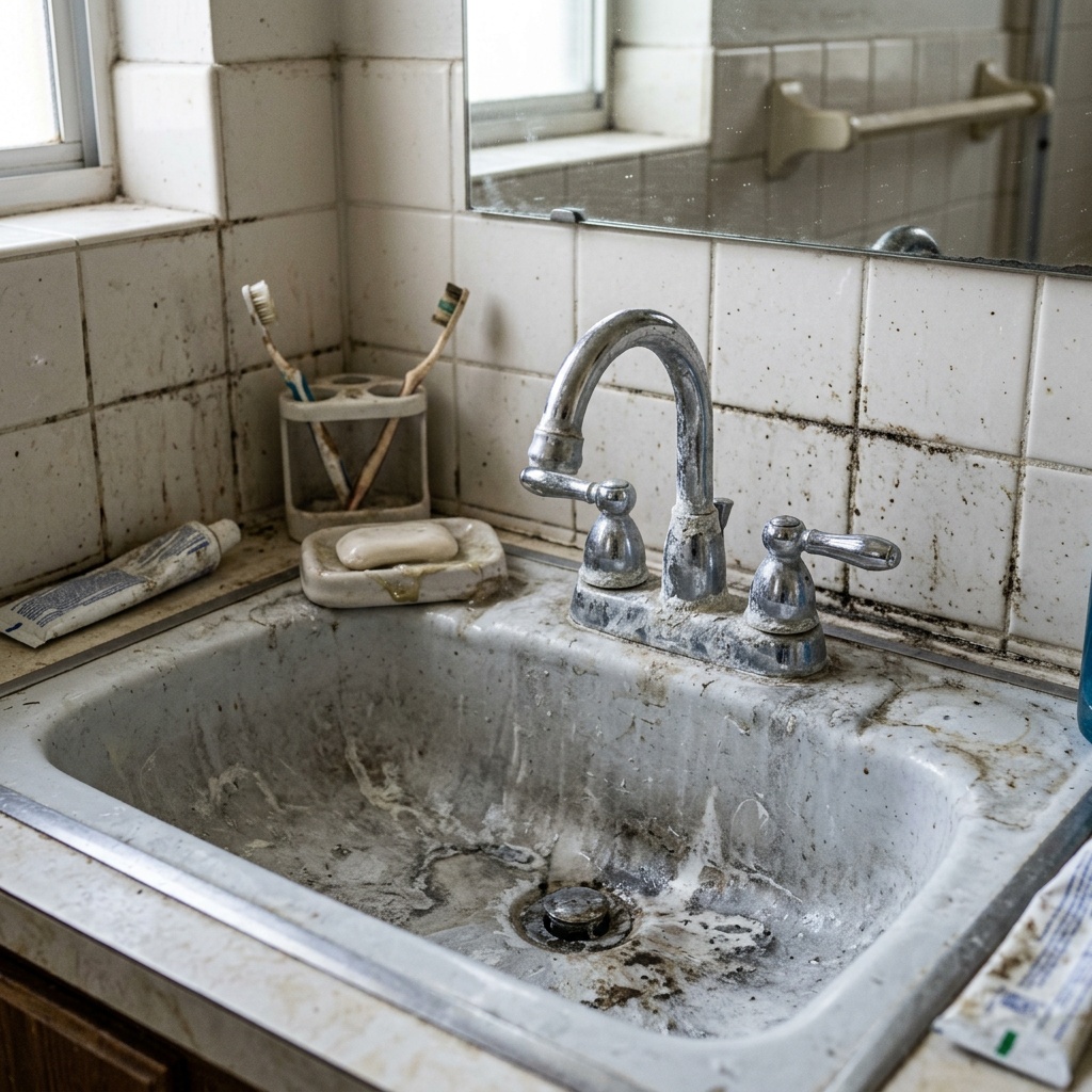 Ванная до уборки — известковый налёт и загрязнения