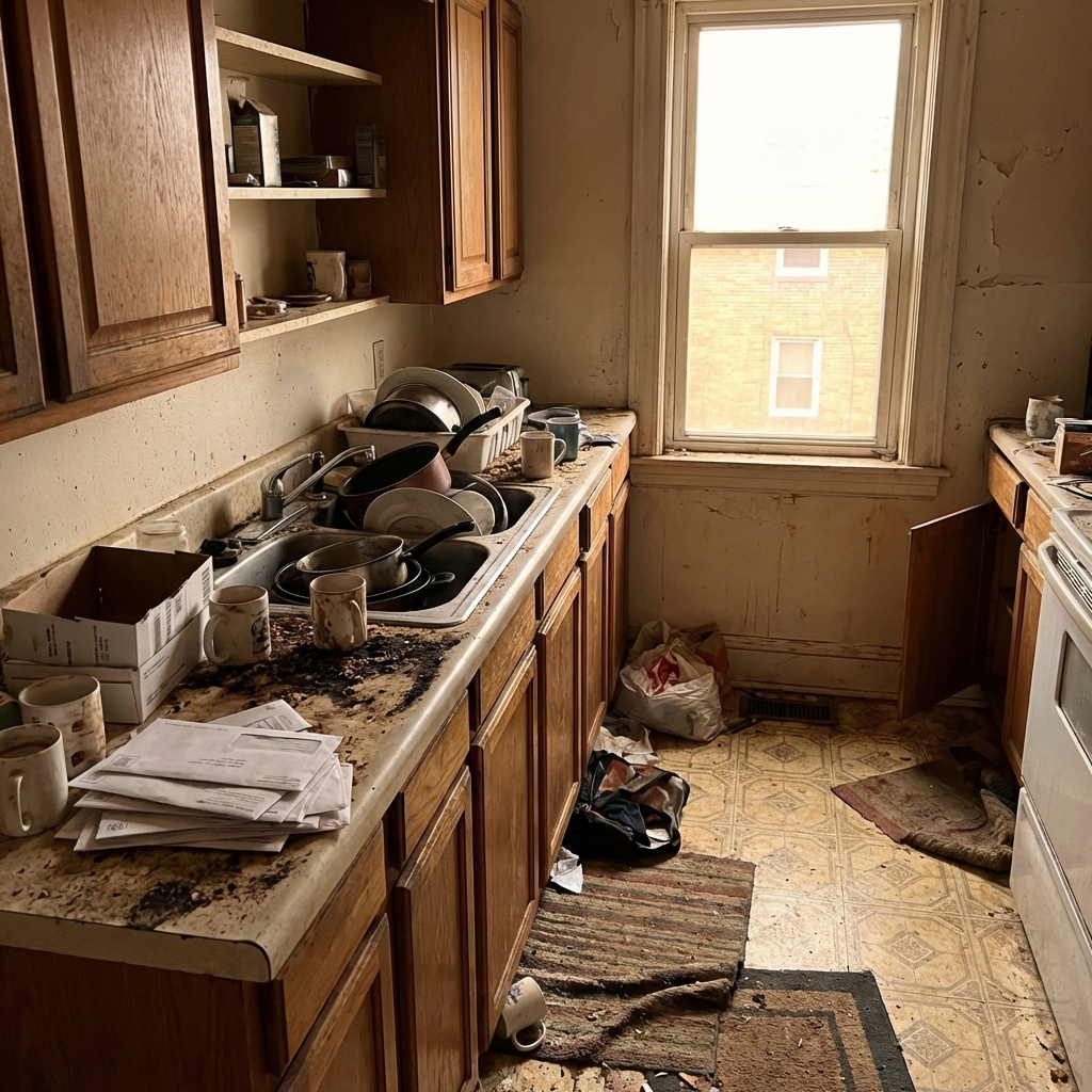 Кухня до уборки — загрязнения на поверхностях